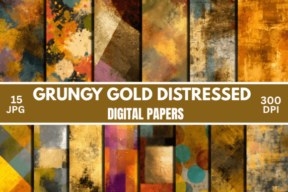 Abstract Gold Grunge Digital Paper for Creators