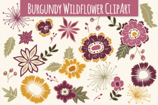 Burgundy Wildflower Elements for Creative Projects