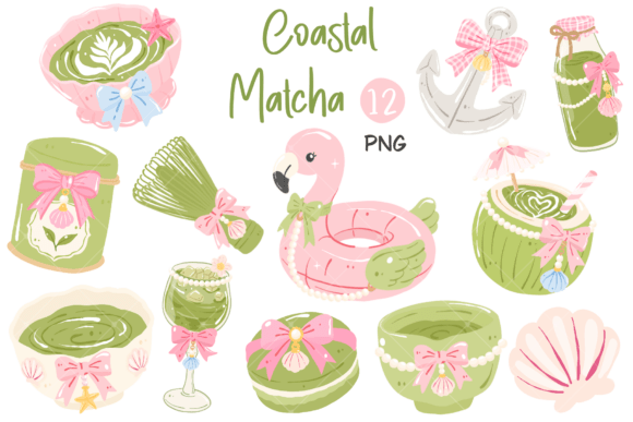 Coastal Matcha Clipart PNG: Fresh Designs for Creators
