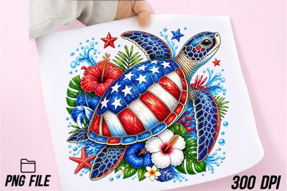 Colorful Sea Turtle Tropical Patriotic Art Guide