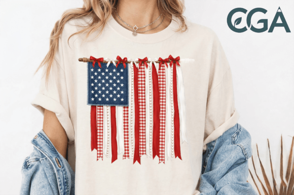 Elevate Your Summer Decor with a Rustic Patriotic Ribbon Garland American PNG