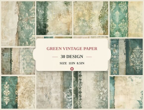 Evaluating Vintage Green Damask Grunge Paper for Mixed Media and Journaling Projects