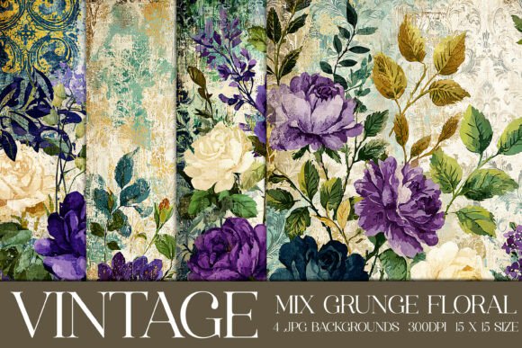 Evaluating Vintage Grunge Floral Backgrounds, S14 for Professional Design Work
