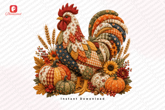 Integrating the Patchwork Autumn Pumpkin Rooster PNG into Your Seasonal Design Workflow