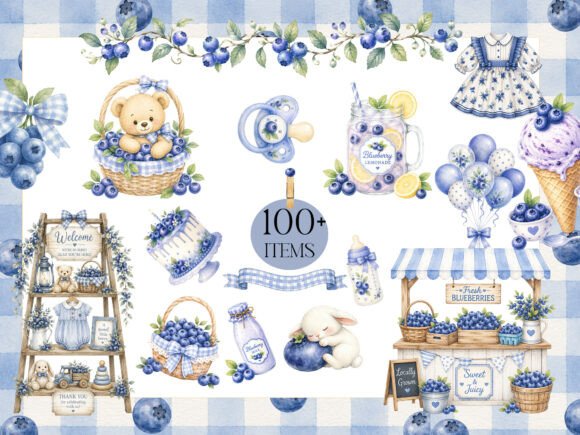 Watercolor Blueberries Clipart for Creative Projects